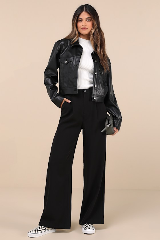 Shop Lulus Composed Moment Black High-rise Wide-leg Trouser Pants