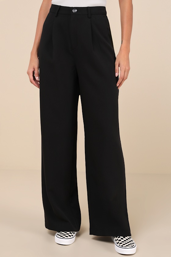 Shop Lulus Composed Moment Black High-rise Wide-leg Trouser Pants
