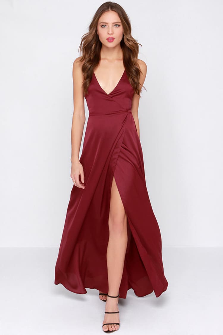 Sexy Wine Red Dress - Wrap Dress - Maxi Dress - $49.00 - Lulus