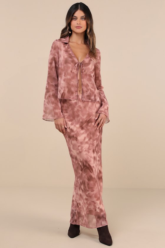 GLAMOROUS ETHEREAL AESTHETIC MAUVE ABSTRACT HIGH-RISE MAXI SKIRT