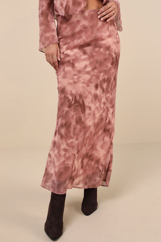 GLAMOROUS ETHEREAL AESTHETIC MAUVE ABSTRACT HIGH-RISE MAXI SKIRT