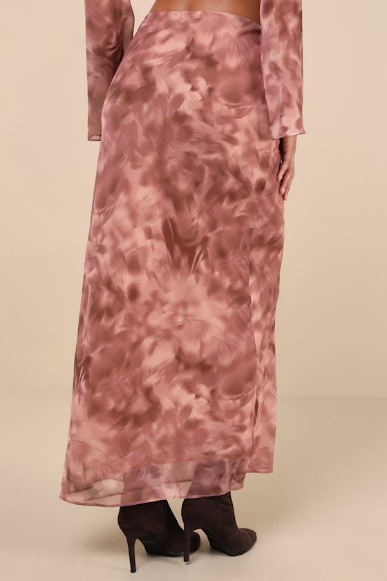 GLAMOROUS ETHEREAL AESTHETIC MAUVE ABSTRACT HIGH-RISE MAXI SKIRT