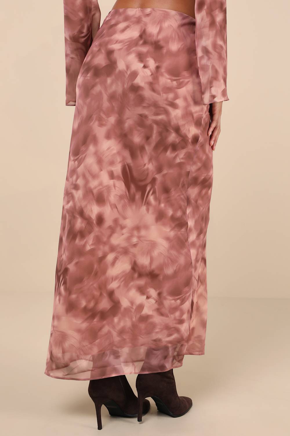 Ethereal Aesthetic Mauve Abstract High-Rise Maxi Skirt
