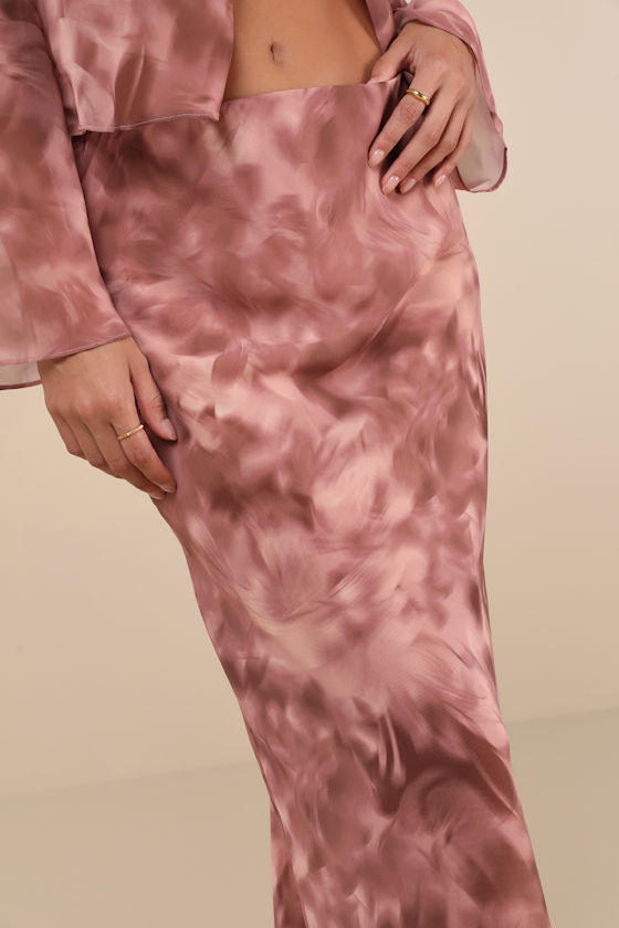 GLAMOROUS ETHEREAL AESTHETIC MAUVE ABSTRACT HIGH-RISE MAXI SKIRT