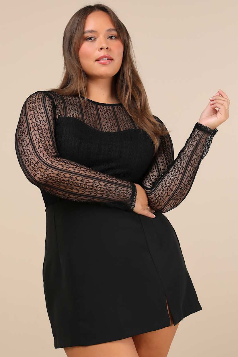 Black Sheer Bodysuit - Lace Bodysuit - Long Sleeve Bodysuit - Lulus