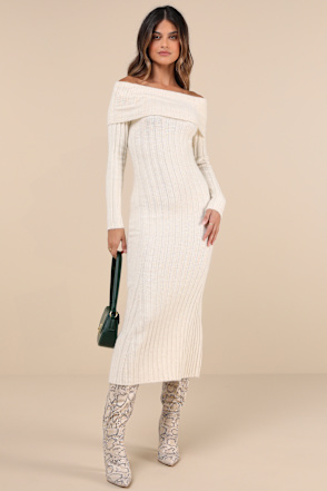 white christmas dresses Cream Freya Fringe Sweater Dress