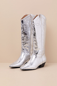 Dollie Silver Leather Knee High Western Boots 3