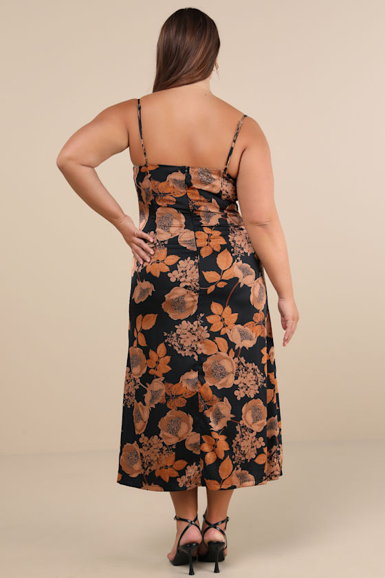 Favorite Icon Black Floral Satin Cowl Neck Slip Midi Dress - thumbnail 6