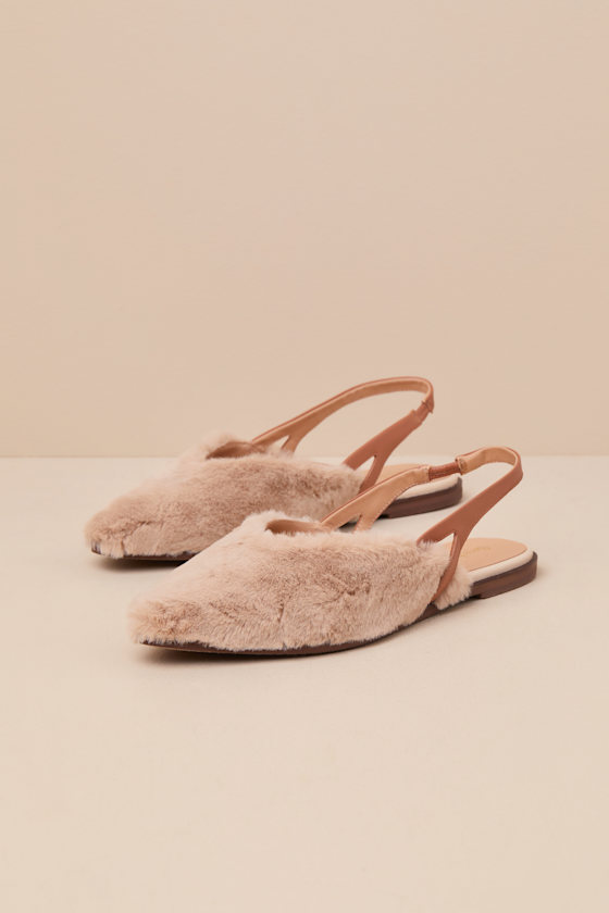Good Girl Natural Faux Fur Pointed-Toe Slingback Flats 2