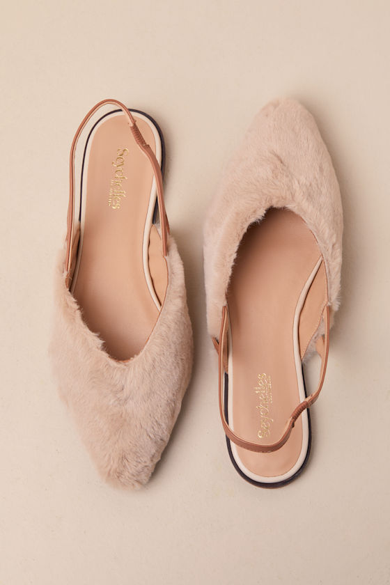 SEYCHELLES GOOD GIRL NATURAL FAUX FUR POINTED-TOE SLINGBACK FLATS 