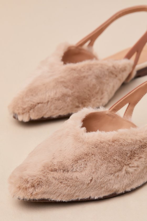 SEYCHELLES GOOD GIRL NATURAL FAUX FUR POINTED-TOE SLINGBACK FLATS 