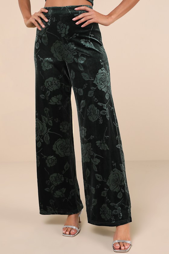 Lulus Sensational Attitude Emerald Green Burnout Velvet Wide Leg Pants In Emerald Green