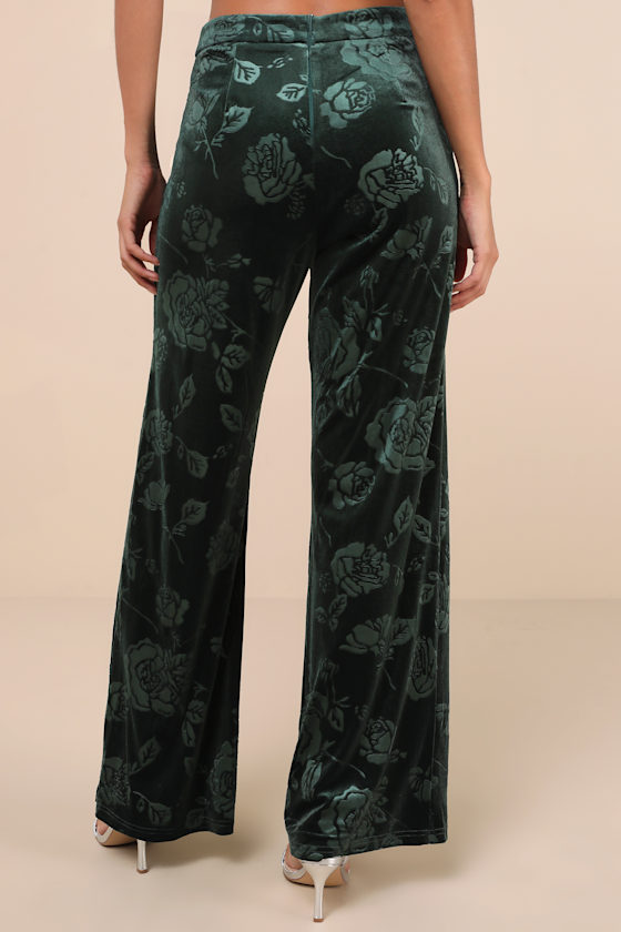 Lulus Sensational Attitude Emerald Green Burnout Velvet Wide Leg Pants In Emerald Green