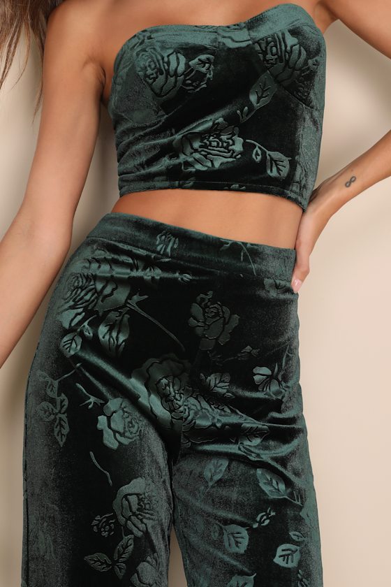 Lulus Sensational Attitude Emerald Green Burnout Velvet Wide Leg Pants In Emerald Green