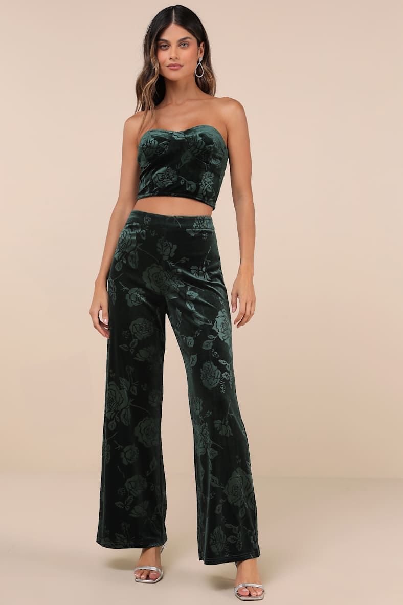 Sensational Attitude Emerald Burnout Velvet Strapless Top