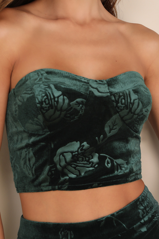 Lulus Sensational Attitude Emerald Burnout Velvet Strapless Top In Green