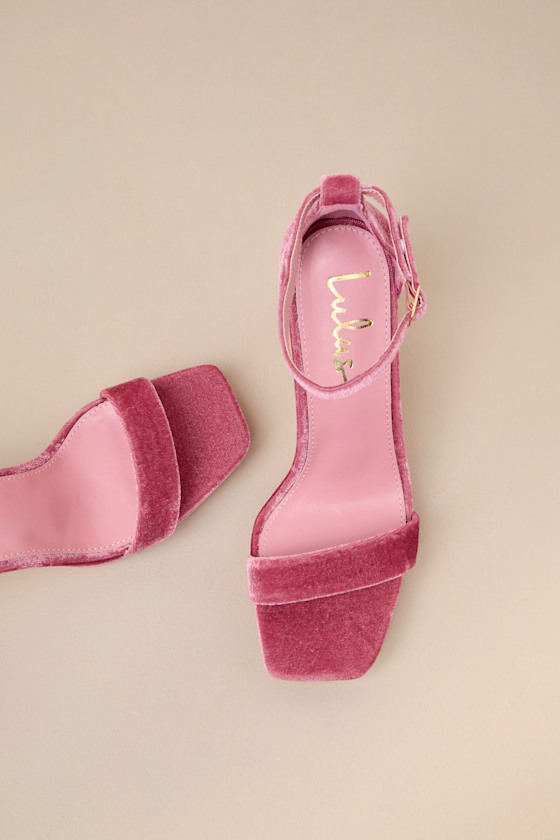Signie Dusty Rose Velvet Square-Toe Platform Ankle Strap Sandals 2