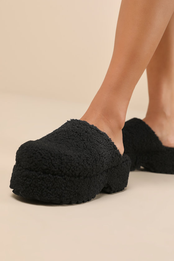 Flannerie Black Faux Fur Platform Mules 5