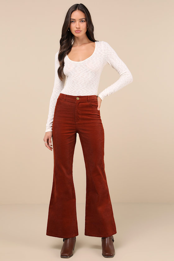 Lulus Guaranteed Trend Rust Corduroy High-rise Wide-leg Pants In Brown