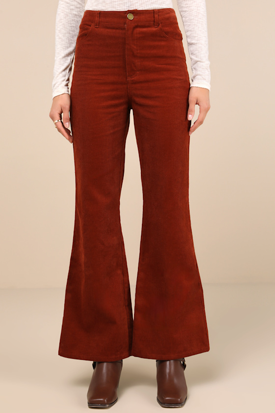 Lulus Guaranteed Trend Rust Corduroy High-rise Wide-leg Pants In Brown