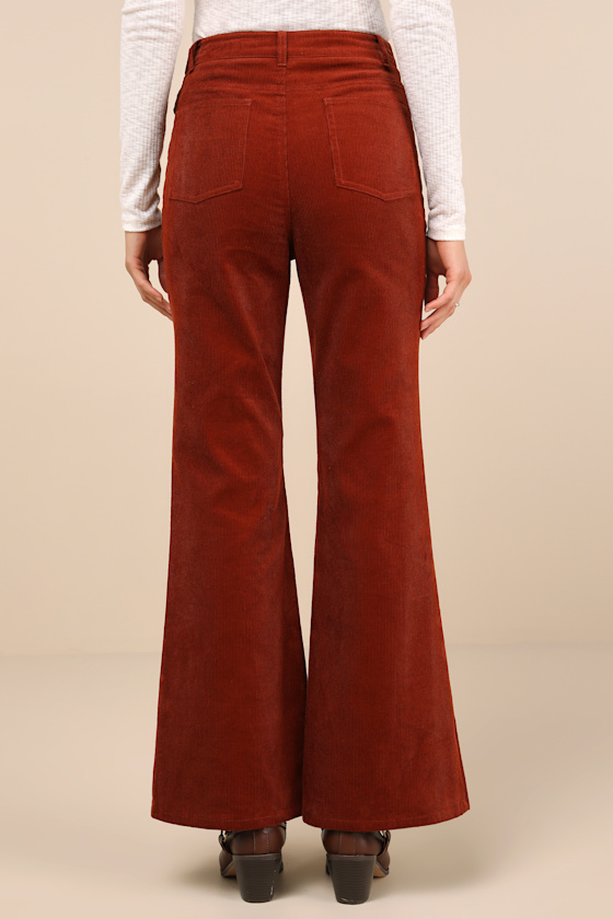 Lulus Guaranteed Trend Rust Corduroy High-rise Wide-leg Pants In Brown