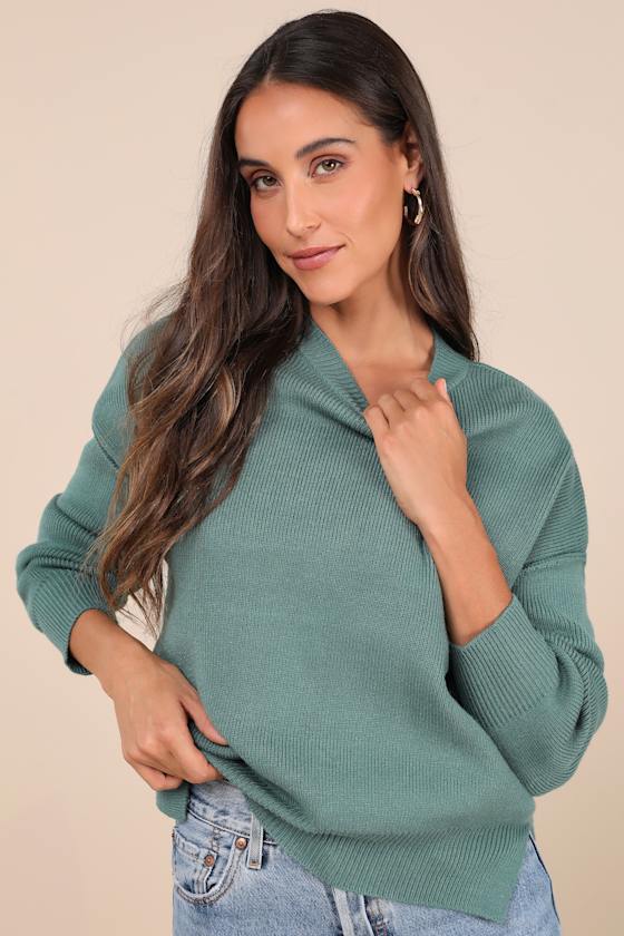 Coziest Option Teal Green Oversized Pullover Sweater