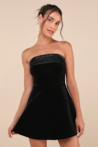 Captivating Admiration Black Velvet Strapless Mini Dress 1
