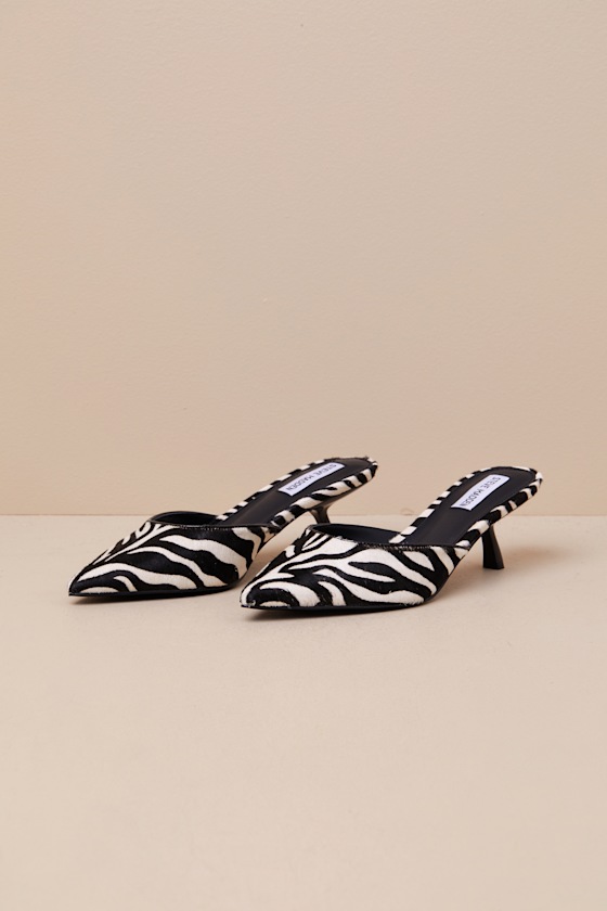 Micki-Z Zebra Calf Hair Leather Kitten Heel Mule Pumps 1