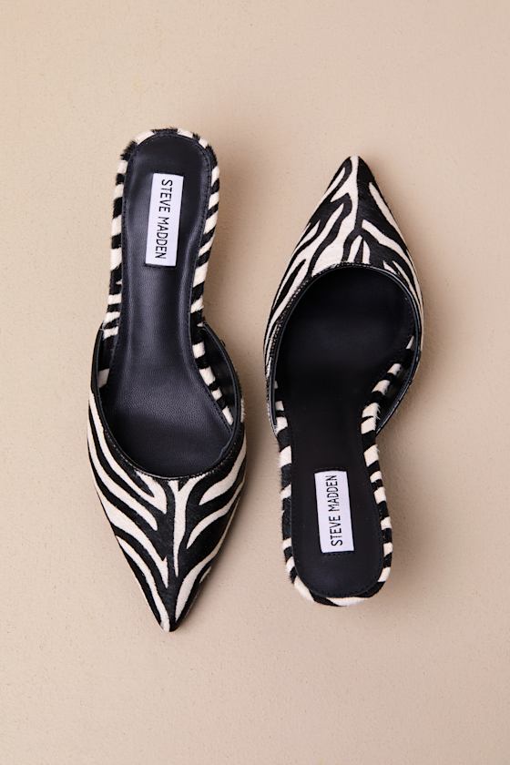 Micki-Z Zebra Calf Hair Leather Kitten Heel Mule Pumps 2