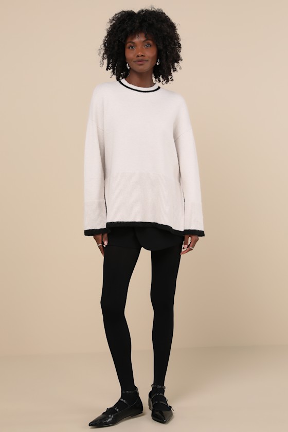 Shop Lulus Essential Season Ivory Oversized Crew Neck Pullover Sweater