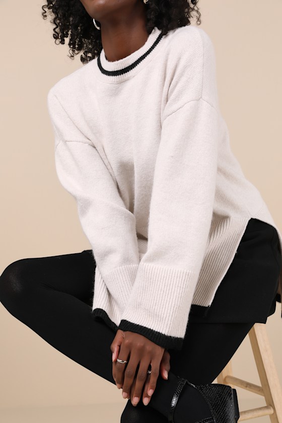 Shop Lulus Essential Season Ivory Oversized Crew Neck Pullover Sweater