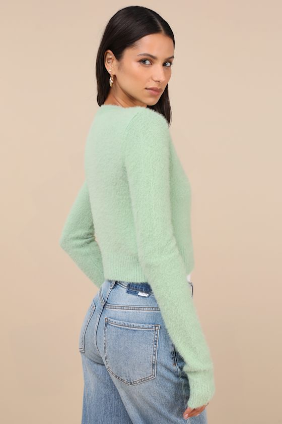 Mint Eyelash Knit Cardigan - Cropped Cardigan - Fuzzy