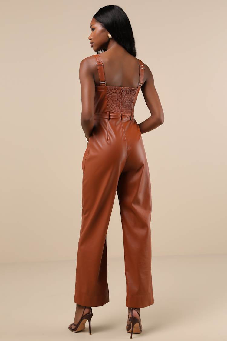 Trendiest Cutie Brown Vegan Leather Straight Leg Jumpsuit
