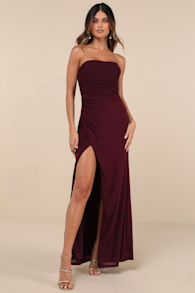 Epitome of Allure Purple Mesh Strapless Ruched Tulip Maxi Dress 4
