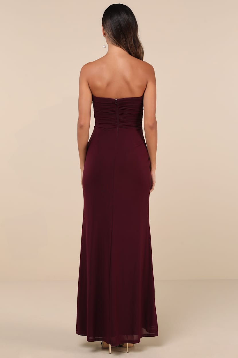 allured strapless maxi dress burgundy Thalassa Strapless Corset Maxi Dress