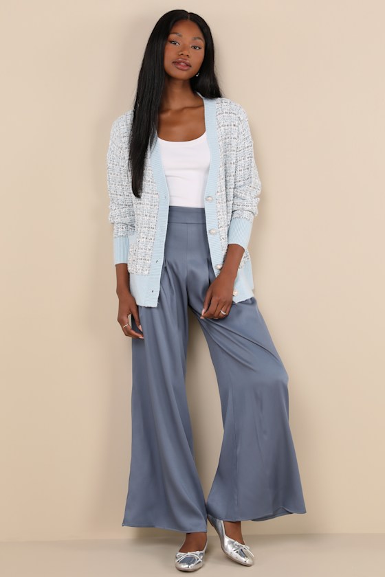 Lulus Sophisticated Inspiration Slate Blue High-rise Wide-leg Trousers In Slate Blue