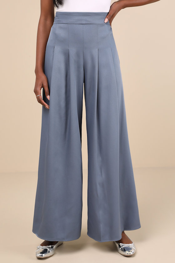 Lulus Sophisticated Inspiration Slate Blue High-rise Wide-leg Trousers In Slate Blue