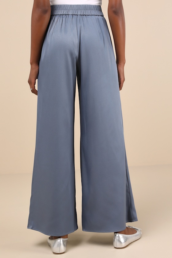 Lulus Sophisticated Inspiration Slate Blue High-rise Wide-leg Trousers In Slate Blue