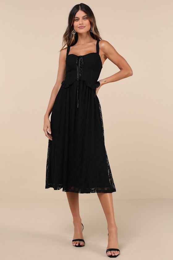 Ladyship Black Lace Asymmetric Ruffled Maxi Dress – Club L