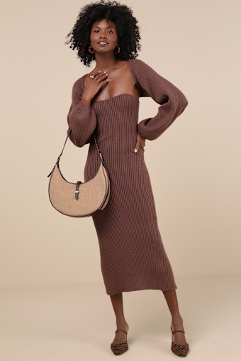Autumn Aura Brown Ribbed Two-Piece Sweater Dress 1