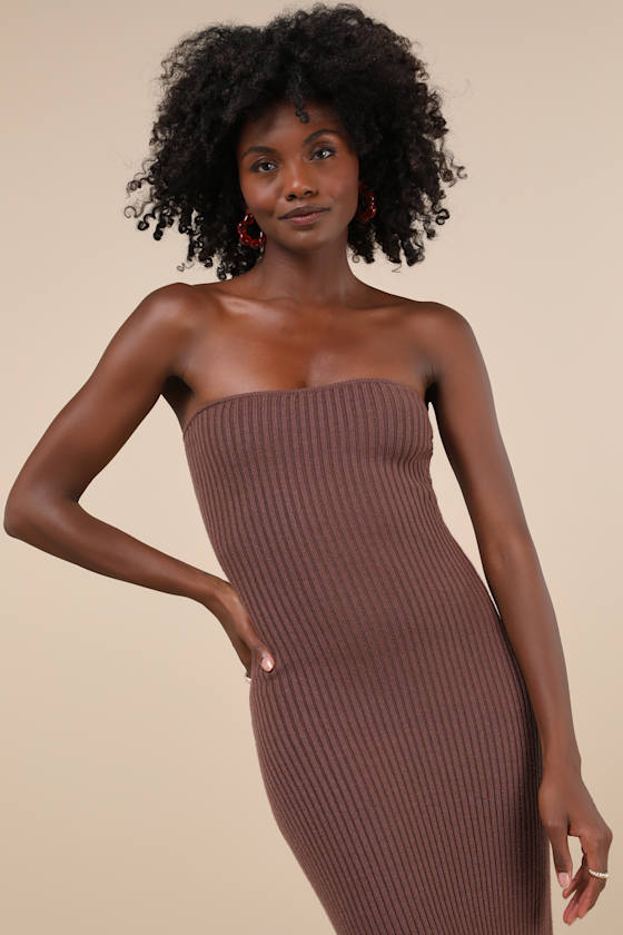Lulus Autumn Aura Brown Ribbed Two-piece Sweater Dress In Brown
