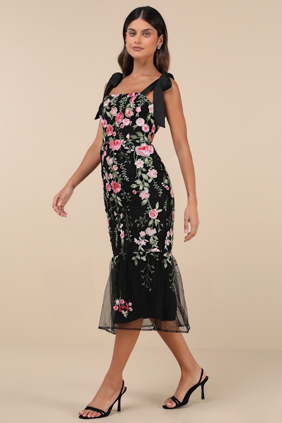 Black Embroidered Dress with Orange Tights and Dupatta