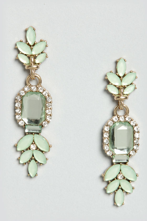 Lovely Mint Earrings Rhinestone Earrings Green Earrings 11.00