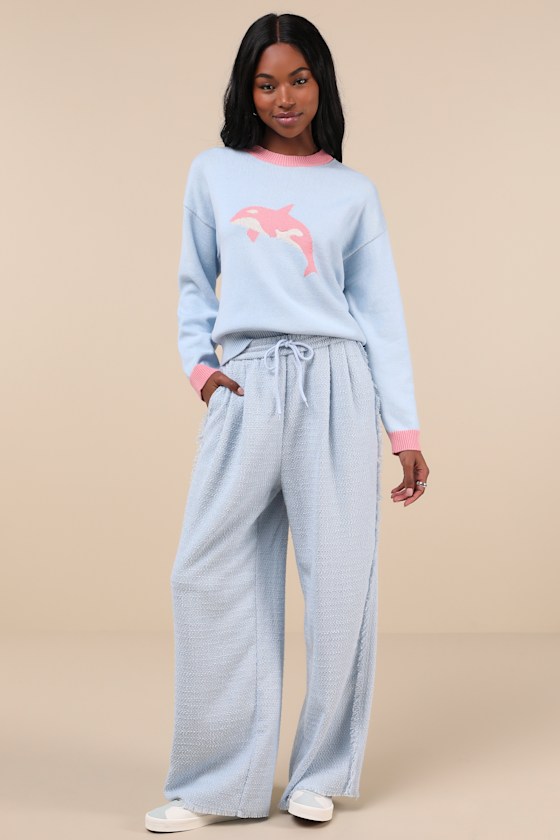 Tyler McGillvary Orca Sweater - Light Blue and Pink Sweater - Lulus