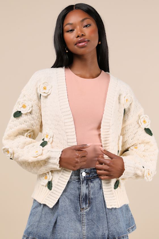 Chosen Charm Cream Knit Embroidered Cardigan Sweater 4