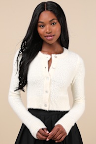Cozy Sweetness Ivory Eyelash Knit Cropped Cardigan 2