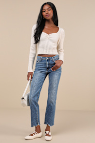 Roaming Wild Medium Wash High-Waisted Straight-Leg Jeans