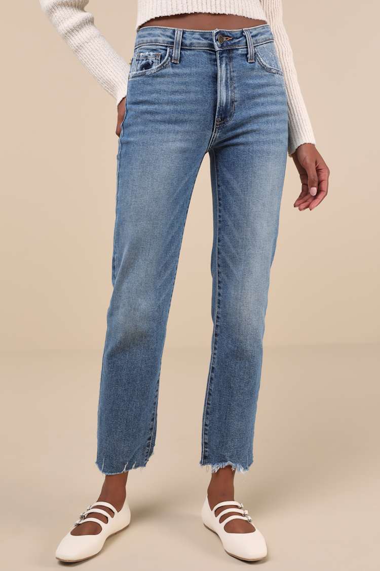 Roaming Wild Medium Wash High-Waisted Straight-Leg Jeans