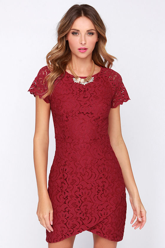 wine red lace dress