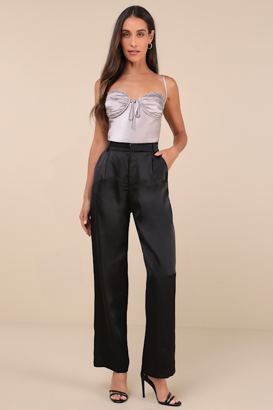 Lulus Flawless Behavior Black High Rise Straight Leg Pants In Black